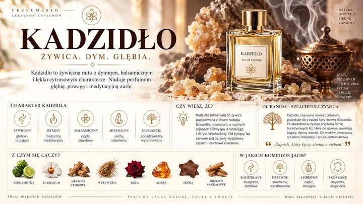 Kadzidło (olibanum) – żywica drzew Boswellia o dymnym, balsamicznym i żywicznym zapachu, klasyczny składnik perfum