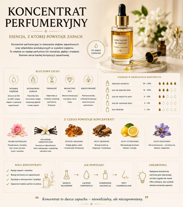 Koncentrat perfumeryjny – mieszanina składników zapachowych stanowiąca serce kompozycji perfum