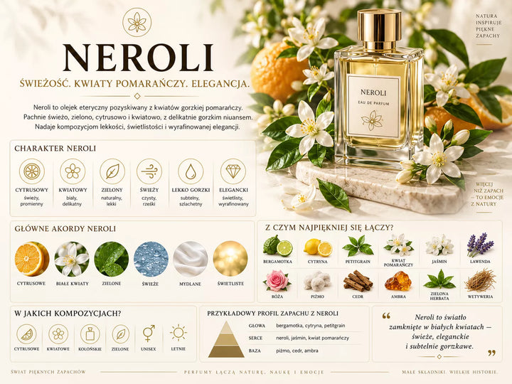 Neroli – kwiaty gorzkiej pomarańczy, z których powstaje olejek eteryczny używany w perfumach