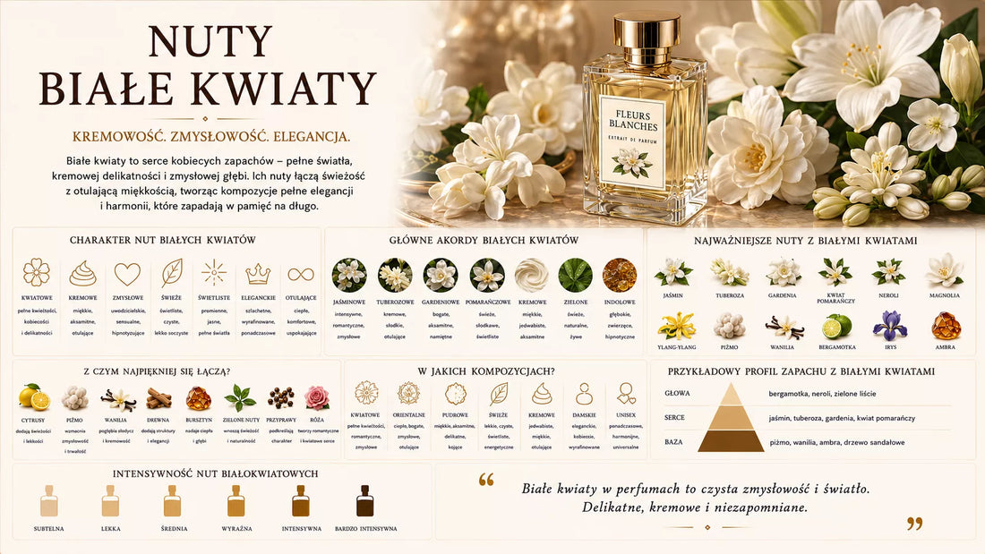 Białe kwiaty w perfumach – zmysłowa, kremowa rodzina zapachowa obejmująca jaśmin, tuberozę, gardenię i ylang-ylang