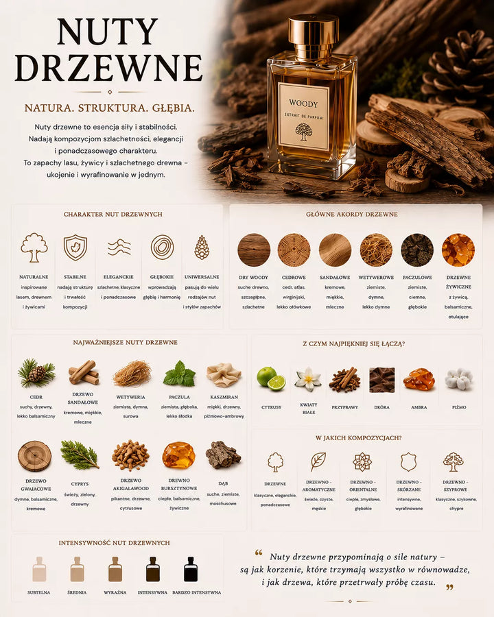 Drzewne perfumy – elegancka rodzina zapachowa oparta na cedrze, sandałowcu, wetywerii, paczuli i oudzie