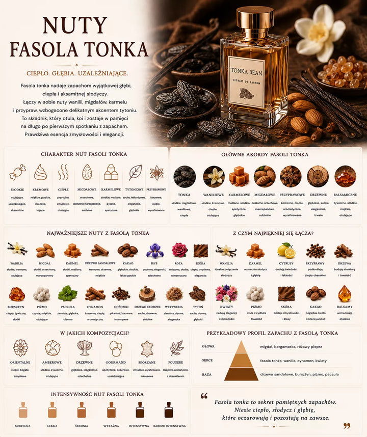 Fasola tonka w perfumach – ciepła, migdałowa i pudrowa nuta zapachowa kojarzona z wanilią i marcepanem