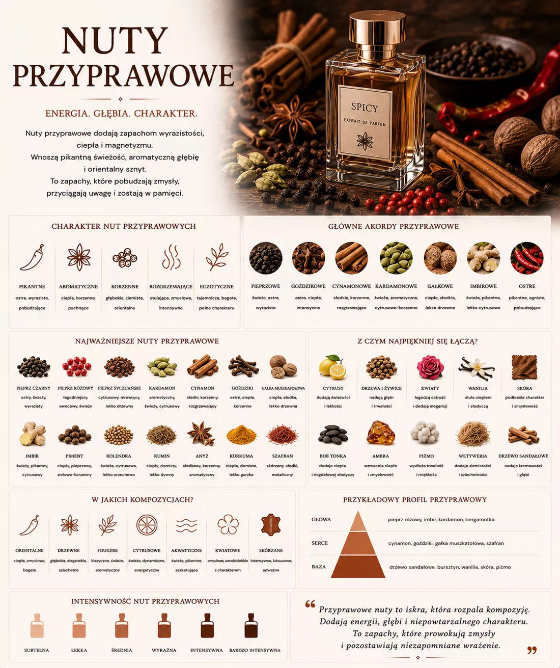 Przyprawowe perfumy – ciepła, pikantna rodzina zapachowa z pieprzem, kardamonem, cynamonem i szafranem