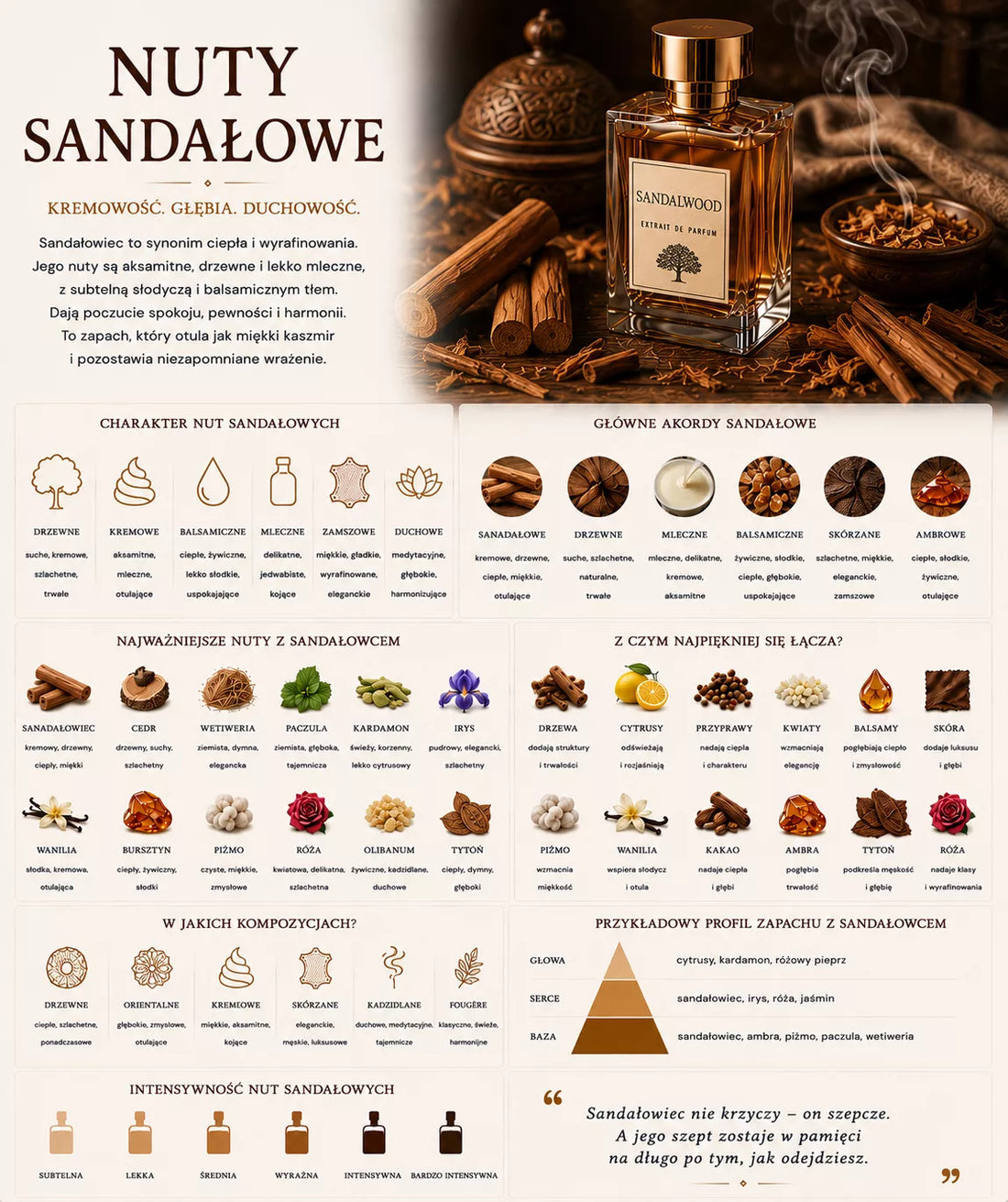 Sandałowiec w perfumach – kremowa, mleczna i elegancka nuta drzewna nadająca zapachom gładkość i ciepło
