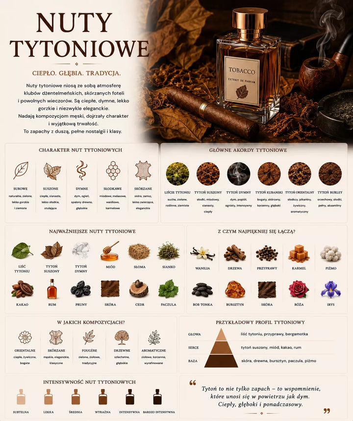 Tytoniowe perfumy – ciepła, zmysłowa rodzina zapachowa z liściem tytoniu, miodem, wanilią i rumem