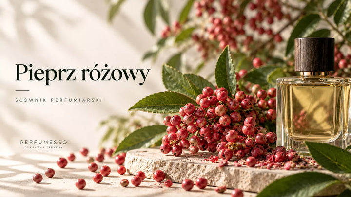 Pieprz różowy – czerwono-różowe owoce Schinus o świeżym, pieprznym i owocowym zapachu, składnik perfum