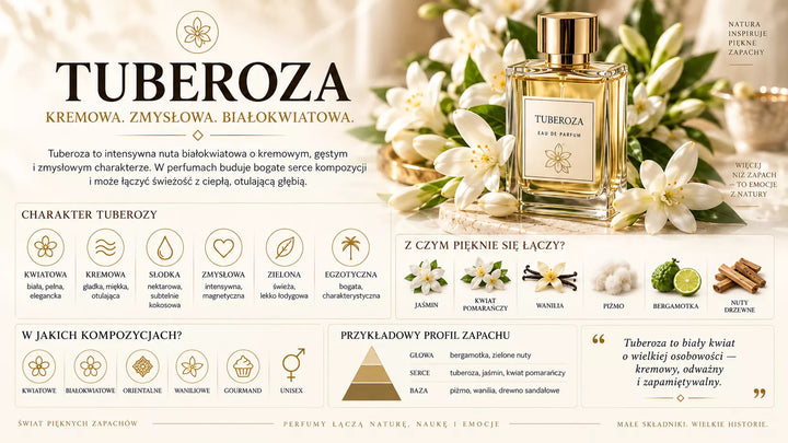 Tuberoza – intensywny biały kwiat o kremowym i zmysłowym charakterze, używany w perfumach