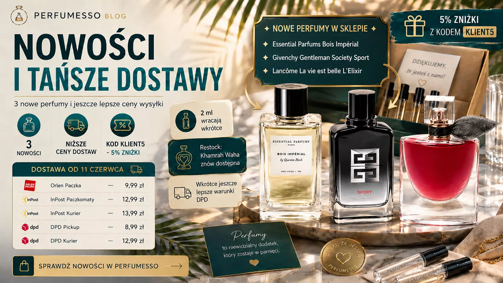 Nowe odlewki perfum w Perfumesso – Bois Impérial, Gentleman Society Sport, La vie est belle L’Elixir i tańsza dostawa od czerwca 2026
